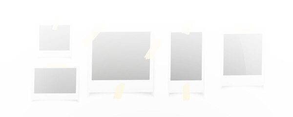 Photo frames with shadow, template background for photography, polaroid photo frames collection, vector png on transparent background. Blank photo frame mockup.	
