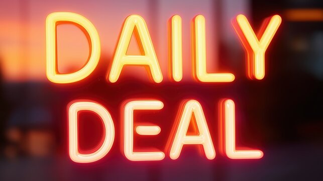 Glowing Neon Daily Deal Sign at Night
