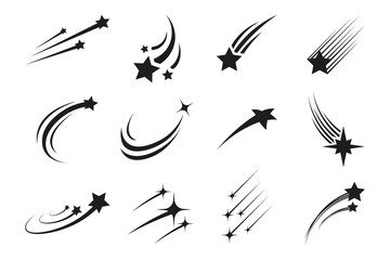 Shooting Star Silhouette Set — Falling Star Vector Icons Collection © Nafisa
