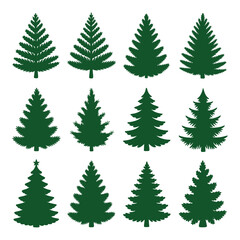 Obraz premium Collection of twelve stylized green christmas tree silhouettes