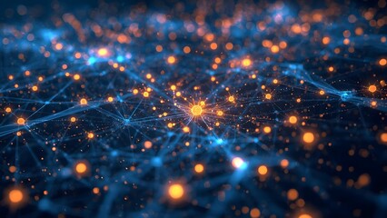 Interconnected network of glowing nodes representing complex data flows