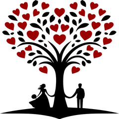 Tree With Love Silhouette Romantic Heart Shape Nature Background