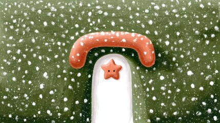 Cute tea cafe front, chalk color, white background, Abstract illustration featuring shapes and textures in a whimsical style, in green and orange brick setting