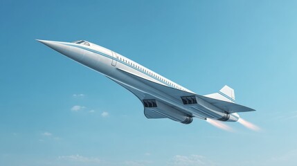 Obraz premium Futuristic supersonic aircraft soaring through clear blue skies with a sleek design and powerful engines for advanced travel and transportation solutions
