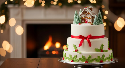Holiday Celebration Cake & Warm Fireplace Glow