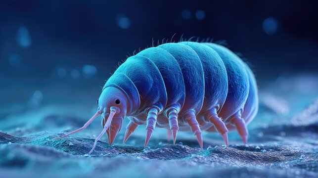 Detailed microscopic illustration of a springtail insect on textured surface