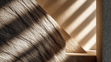 Abstract sandstone platform shines in sunlight for product display, advertising, or backgrounds. Beige tones create a sophisticated feel.