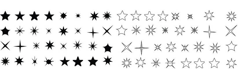 Obraz premium Shine star sparkle vector set. Sparkle star icons. Shine icon. Stars sparkle doodles vector. Set sparkles star symbols vector. Bright sparkle, star sparkle, shiny flash star. Star shine sparkle icon
