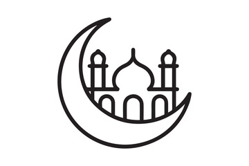 Mosque on moon line icon. one line Icon drawing with white background