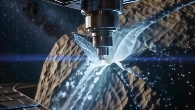 Advanced mining technology extracts resources from an asteroid in space