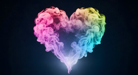 Colorful smoke forms a heart shape against a dark, starry background.