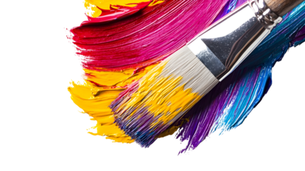 Creative expression with paintbrush producing colorful strokes in macro detail