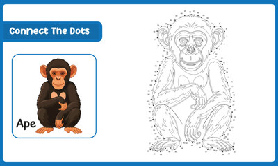 Connect The Dots Ape Animals Hand Practice. Vector Illustration