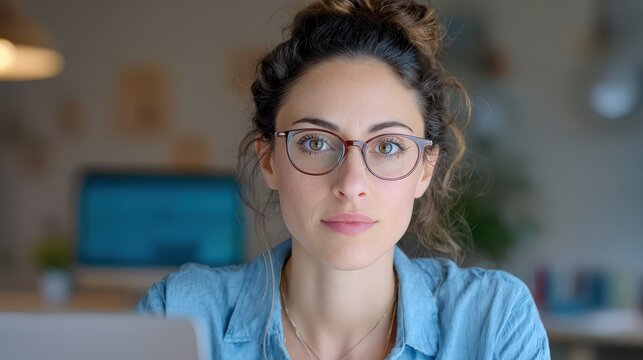 female young hispanic school math teacher college tutor coach looks at camera in classroom speaking virtual teaching remote class online lesson elearning video conference zoom call webcam view no log