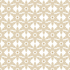 Luxury golden vector seamless pattern with snowflake and geometric star design, premium winter crystal ornament texture on white background for christmas holiday decor, textile, wallpaper, fabrics