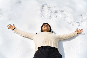 Woman enjoying the snowy Pyrenees in winter adventure