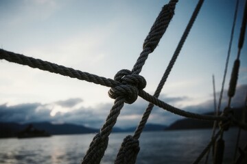 Boat rope. Detail of a white rope