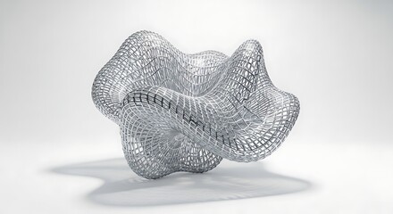 Abstract 3d render of a complex, intricate metallic mesh structure with a silver sheen