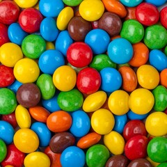Colorful candy-coated chocolates, scattered in a dense pattern