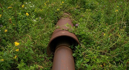 Abandoned metal object resting amidst lush green vegetation outdoor setting