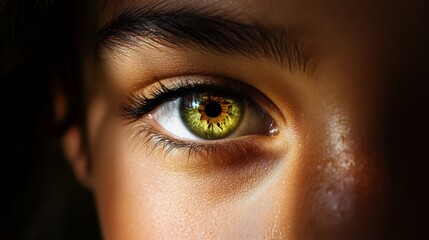 Captivating close-up of a stunning green eye intimate portrait soft lighting human expression macro view unique beauty concept for seo impact