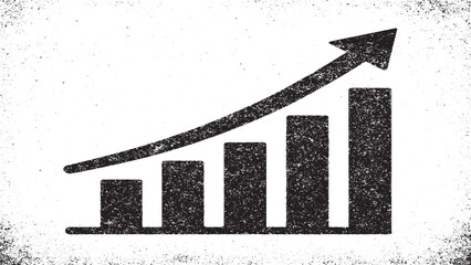 Textured black rising bar chart with upward arrow symbolizing progress, achievement, and financial growth, ideal for business, marketing, and performance design themes.
