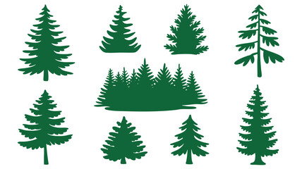Obraz premium Collection of green pine tree silhouettes for nature and winter themed designs