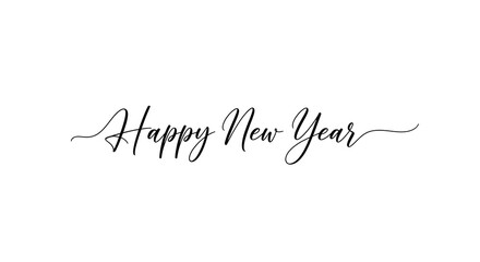 Elegant handwritten calligraphy text happy new year with subtle glitter effect on a clean white background