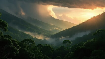 Majestic Mountain Vista - A Serene Landscape at Sunset.