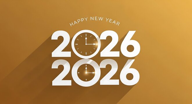 Happy new year 2026 with a clock face symbolizing the passage of time and the arrival of the new year - Powered by Adobe