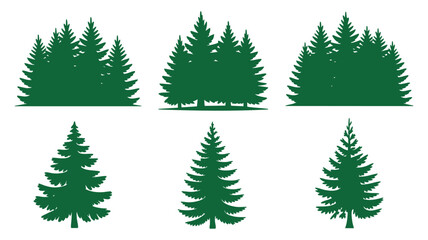 Obraz premium Collection of pine tree silhouettes forest nature green evergreen woodland icon set