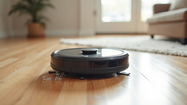 Modern Vacuum-Mop Combo Robot Cleaning Living Room
