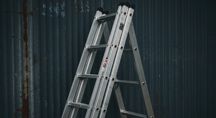 Aluminum ladder leaning against textured wall for home improvement projects