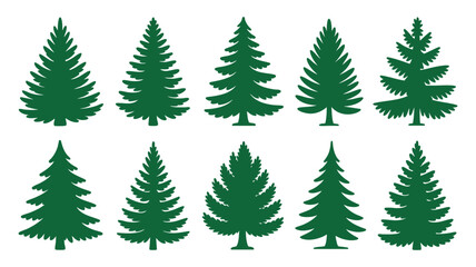 Obraz premium Collection of ten distinct green christmas trees with varied shapes and sizes for holiday decor