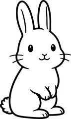 Fototapeta premium Cute Bunny in Black and White: A charming illustration of a bunny with a cute face, sitting upright. The illustration has clean lines, depicting the adorable rabbit. 