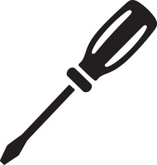 Black Silhouette of a Screwdriver on White Background Keywords: screwdriver, tool, hand tool, hardware, equipment, repair, diy, maintenance, construction, mechanic, flathead, Phillips, tool icon