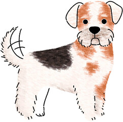 Playful small dog with brown patches and sketchy fur texture, isolated on transparent PNG for stickers and kid-friendly designs. © 3DShine