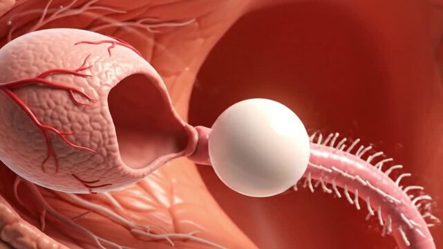 Ovarian Follicle Rupture Animation Egg Release Ovulation Process Reproductive System Health Woman Fertility Education 3D