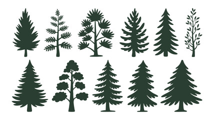 Obraz premium Collection of diverse evergreen pine and fir tree silhouettes for nature and design projects