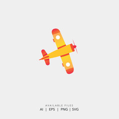 Cute cartoon biplane logo for kids brand, Vintage yellow red propeller aircraft icon © Aurix_Sol