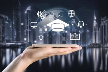 Online learning and education concept icons