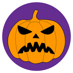 Cartoon Halloween Pumpkin Face on Purple Circle
