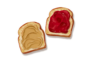 toast with jam cafe bakery Baked bread Peanut butter strawberry jam hand drawn on transparent background