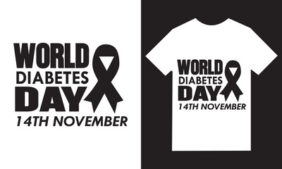 World diabetes day awareness ribbon and t shirt design