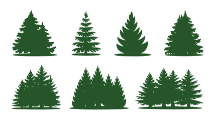 Obraz premium Collection of evergreen tree silhouettes for natural and rustic designs