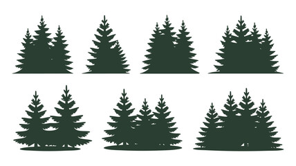 Obraz premium Diverse green evergreen tree silhouettes forest collection for nature designs