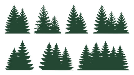 Obraz premium Diverse green evergreen tree silhouettes forest collection for nature designs
