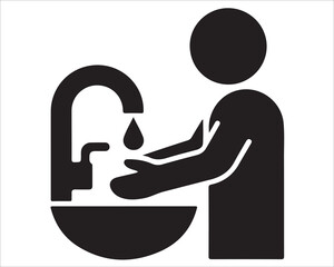 Hygiene symbol showing person washing hands under tap vector design