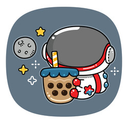 Astronauts enjoy drinking Boba Tea among the stars in the universe.