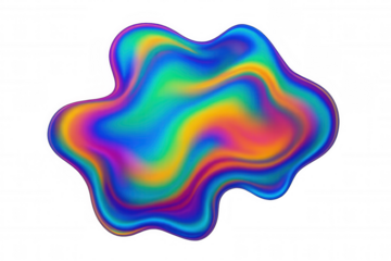 Iridescent liquid blob creating a holographic rainbow gradient abstract shape with a transparent background